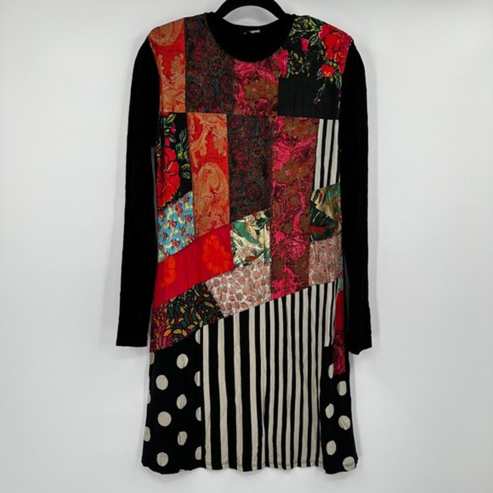 Patchwork Black & Red Long-Sleeve Women's Dress